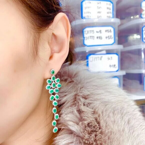 Natural Emerald 925 Silver fashion Earrings - Picture 4 of 4